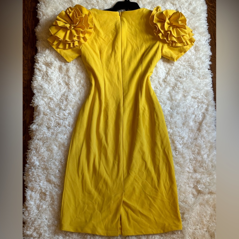 New York & Company Yellow Ruffle-Sleeve Sheath Dress – Size 2 - Picture 4 of 8